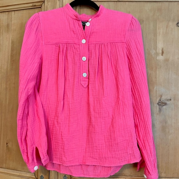 J. Crew Tops - J. Crew Vibrant Pink Cotton Blouse with Button Detail Size XXS